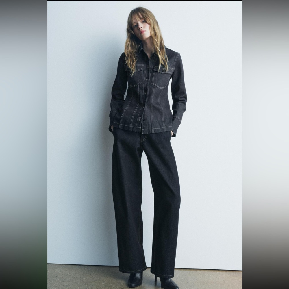 TOPSTITCH DENIM SHIRT AND PANTS MATCHING SET